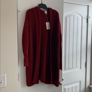 Red ribbed hooded duster